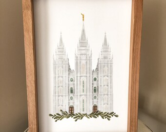 Salt Lake City Utah Latter Day Saint temple, watercolor, instant download, wedding gift, home decor