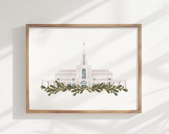 Bountiful Utah, Latter Day Saint temple, Watercolor, instant download, wedding gift, home decor