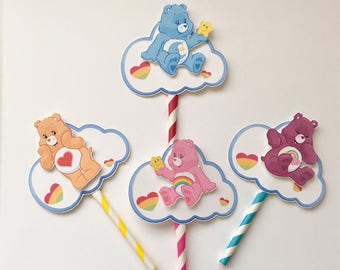 Care Bear Cupcake Toppers, Rainbow Cloud Party Decor (Set of 12)