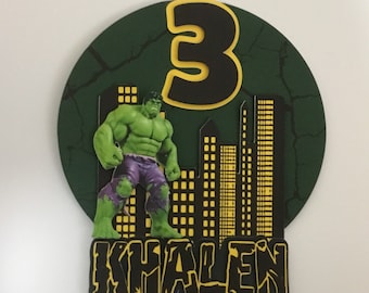 Personalized Hulk Cake Topper, Superhero Birthday Party Decor