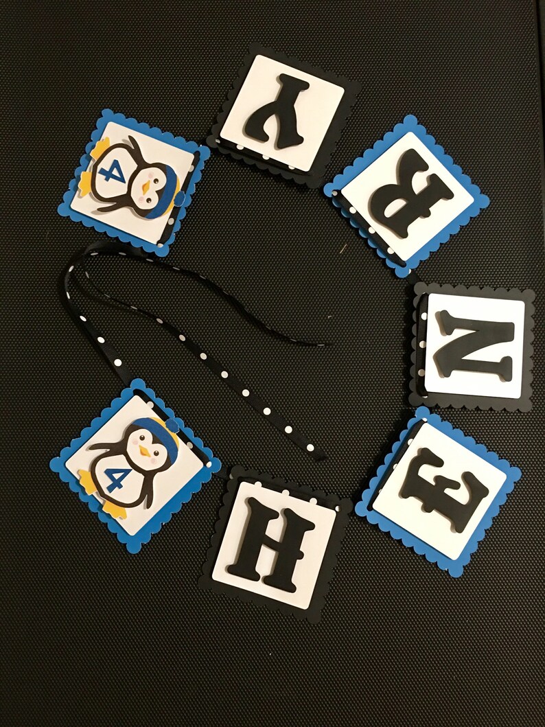 Penguin Birthday Bannercustom burthday banner This customized Penguin banner is customizable for either a girl ir boy.