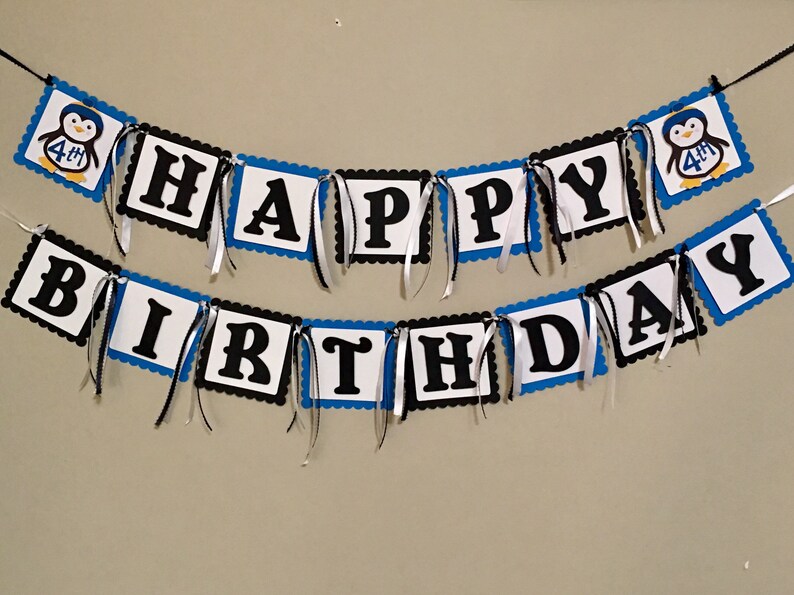 Penguin Birthday Bannercustom burthday banner This customized Penguin banner is customizable for either a girl ir boy.