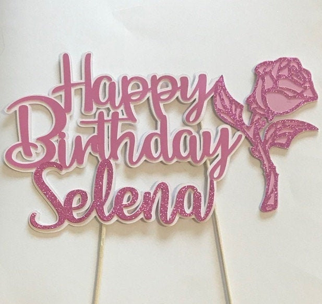 Rose Gold Glitter Happy Birthday Cake Topper With Rose - Etsy