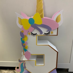 Unicorn Number Prop/Unicorn with Gold Glitter Paper and Pastel/Age number Photo Prop