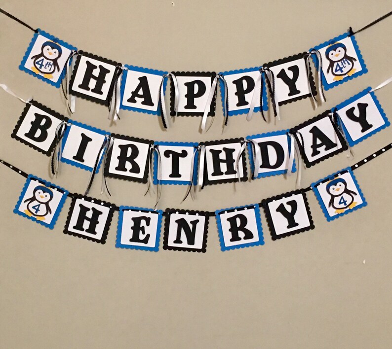 Penguin Birthday Bannercustom burthday banner This customized Penguin banner is customizable for either a girl ir boy.