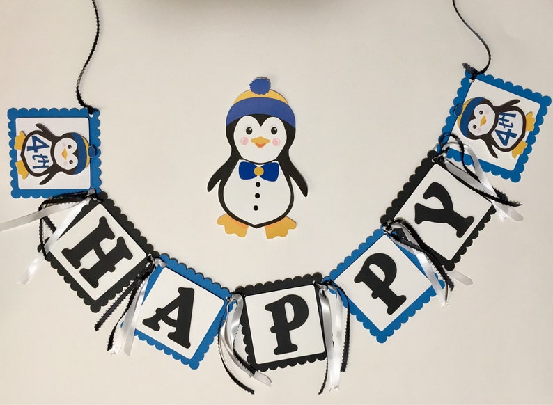 Penguin Birthday Bannercustom burthday banner This customized Penguin banner is customizable for either a girl ir boy.