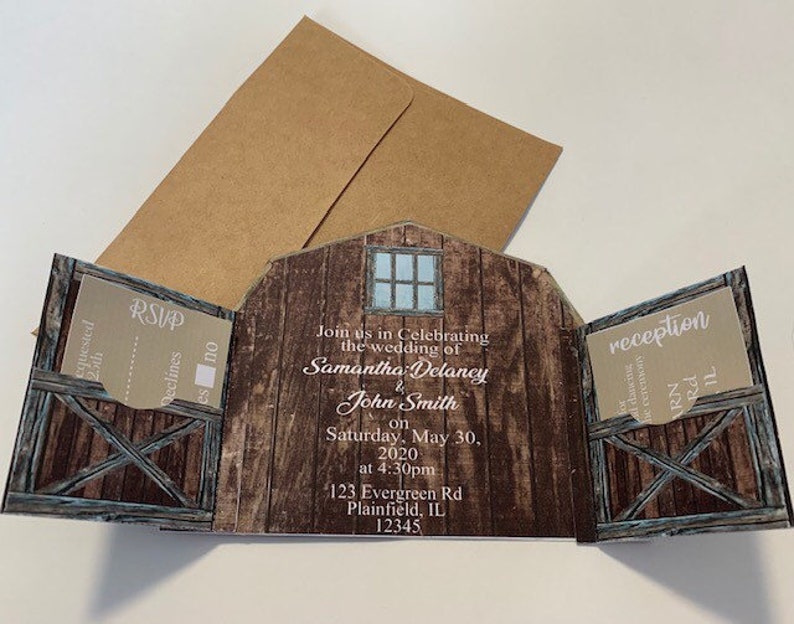 Barn Wedding Invitations
 Rustic Barn Wedding Invitation Set barn Wedding Etsy