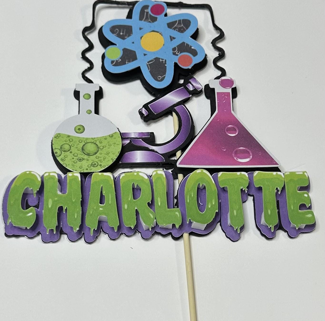 Personalized Science Cake Topper: Slime, Test Tubes, Microscope - Etsy