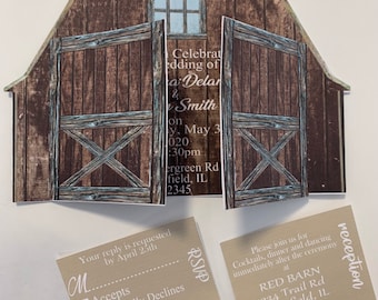 Barn Wedding rustic Invitation set/Barn wedding Invitation/Rustic Barn wedding Invitation with doors that open.