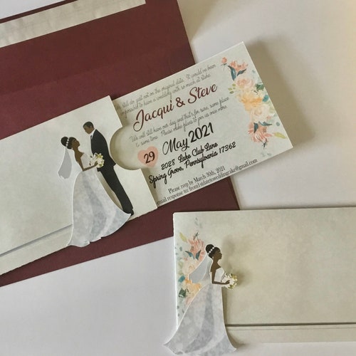 acc 10  Beautiful Personalised Wedding Invitations Silhouette Bride & Groom 