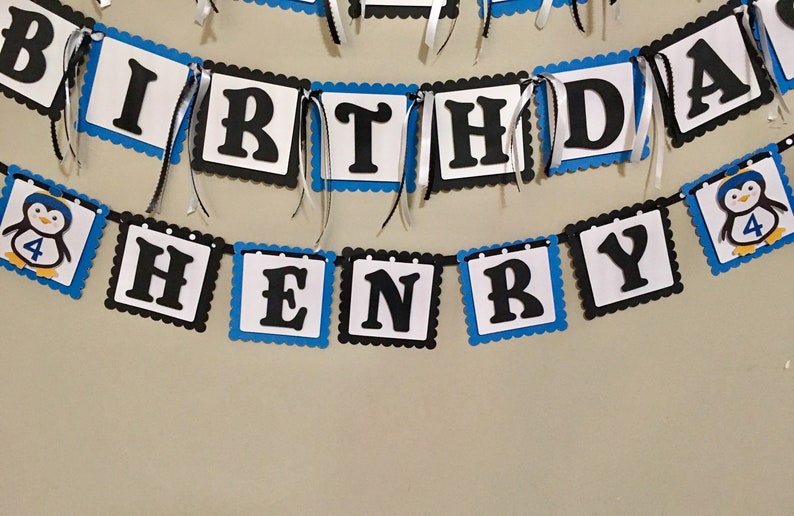 Penguin Birthday Bannercustom burthday banner This customized Penguin banner is customizable for either a girl ir boy.