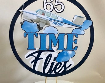 Vintage Airplane Cake Topper: Time Flies Birthday Party Decor
