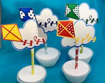 Kite Cupcake Toppers – Primary Colors, Set of 12