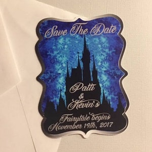 Fairytale Castle Save the Date Magnet: Blue Wedding Invitation image 1