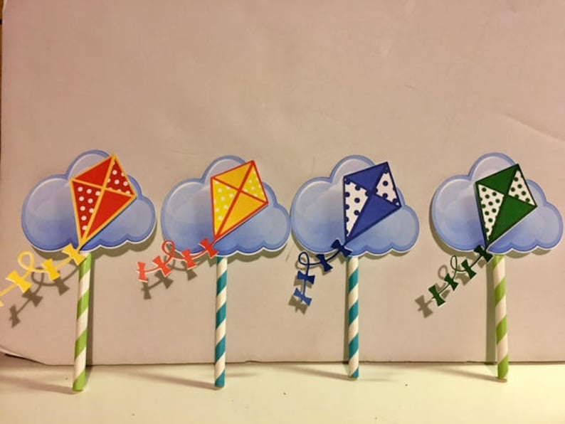 Kite cupcake toppers set of 12 /cupcake topper kite/colorful Etsy