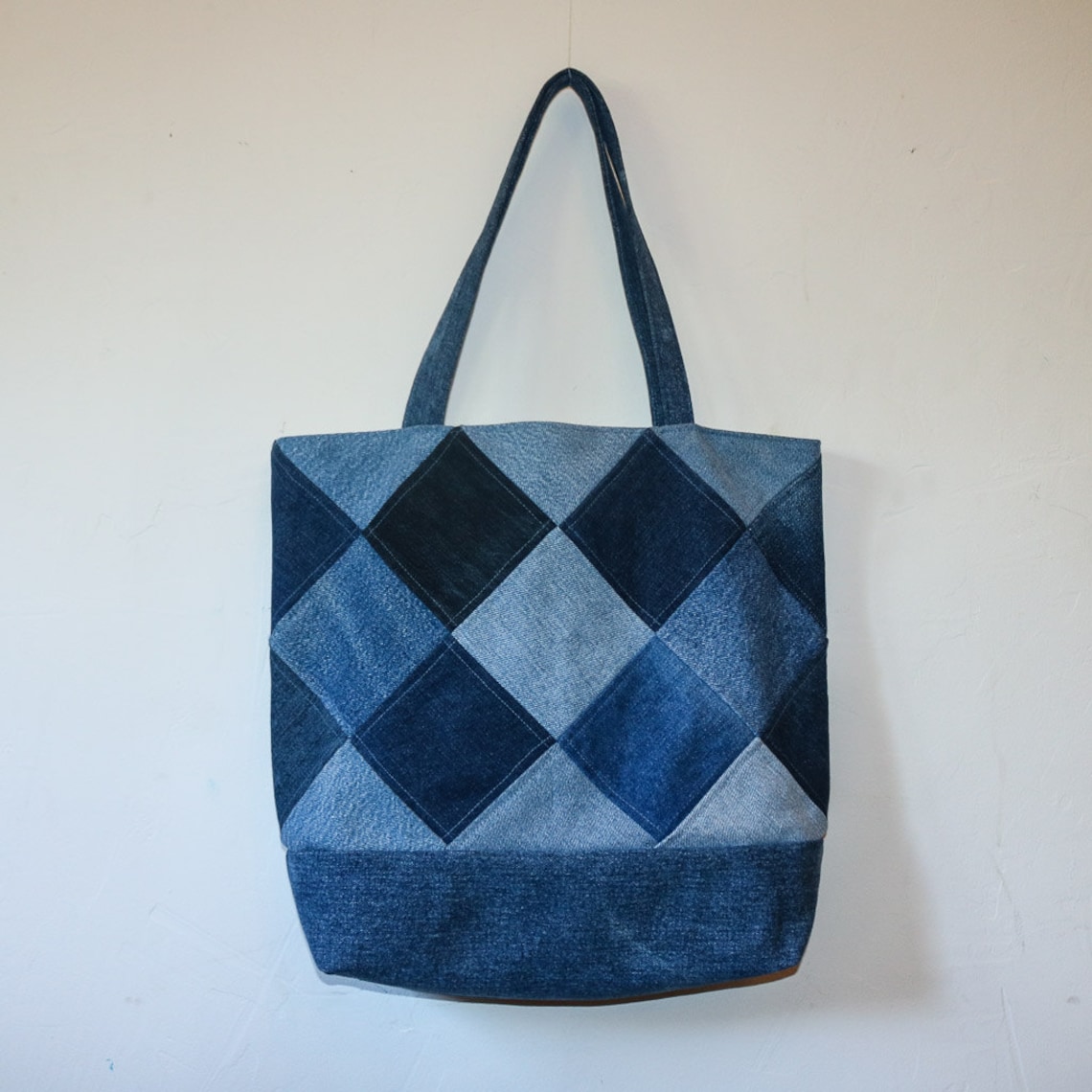 Patchwork denim tote bag patchwork tote patchwork bag denim Etsy