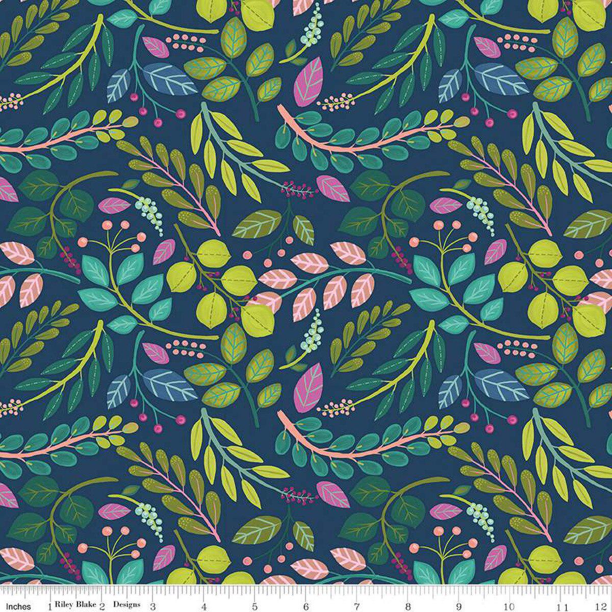 Riley Blake Fragrant Fields Sprigs Dark Forest Green Purple Floral Fabric by Lila Tueller