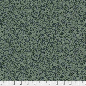 William Morris Oak Indigo Blue & Green Floral Fabric Freespirit