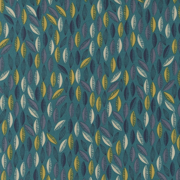 Songbook A New Page Dark Teal Blue Cascade Leaf Floral Fabric by Fancy That Design House for Moda