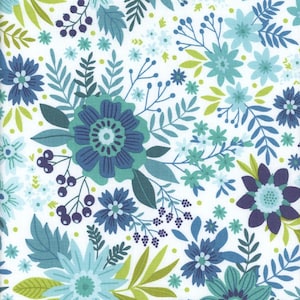 Among The Wildflowers II Lake Blue Floral Fabric Shelly Cavanna Benartex