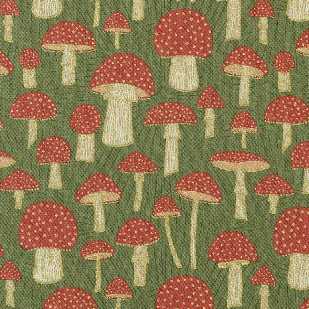 Meadowmere Metallic Fern Toadstool Quilt Fabric by Gingiber - Etsy