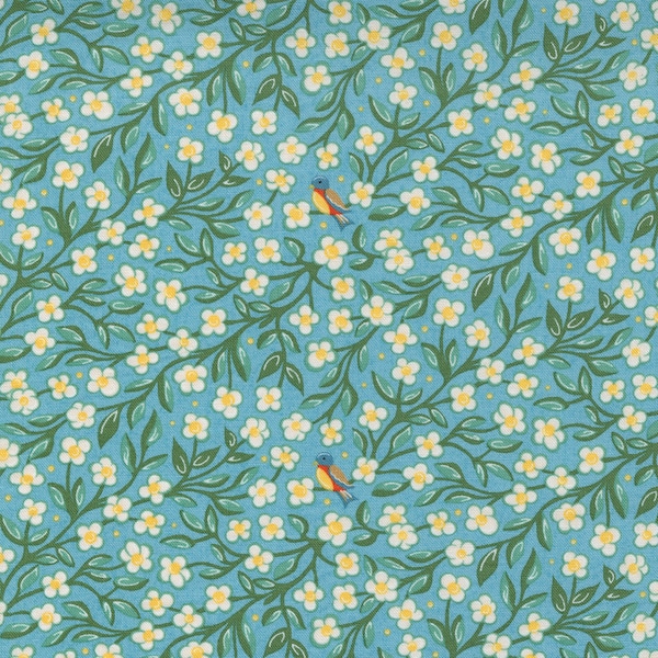 FRANKIE by Basic Grey for Moda Fabrics Sincere Bonnie Blue Bird and Flowers Fabric