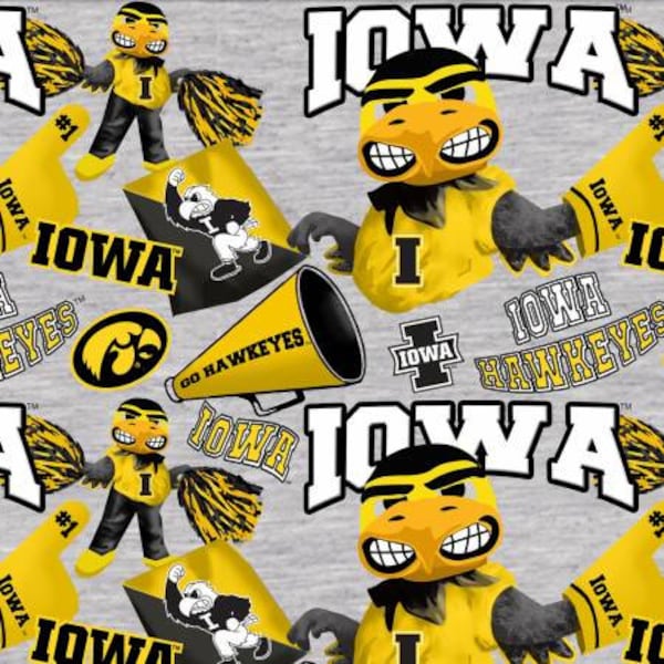 Iowa Hawkeyes Gray Herky Mascot NCAA College Cotton Fabric