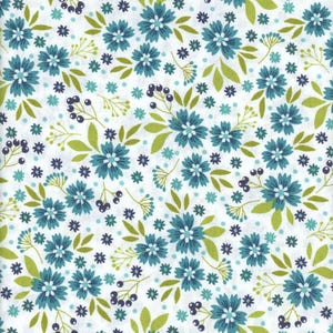 Among The Wildflowers II Poppies Aqua Floral Fabric Shelly Cavanna Benartex