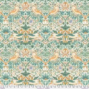 William Morris Buttermere Strawberry Thief Mint Green FreeSpirit Cotton Floral Fabric