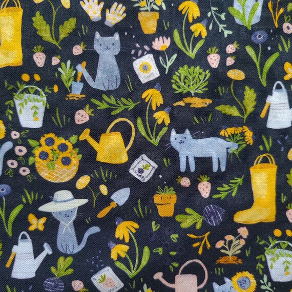 STELLA-DCJ1882 Navy Navy Gardening Cats from Meant to Bee Collection by Clara Jean for Dear Stella