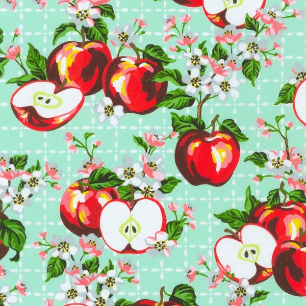 Robert Kaufman Mint Apple Blossom Floral Cotton Fabric by Vanessa Lillrose & Linda Fitch for Wishwell