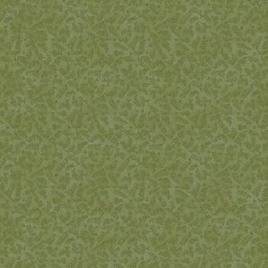May include: A seamless fabric pattern featuring a repeating design of small, stylized leaves in varying shades of green. The overall effect is a textured, organic look, suitable for quilting or other craft projects.