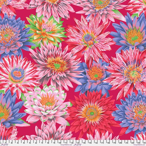 Kaffe Fassett Cotton Fabric Tropical Water Lilies Red Floral FreeSpirit
