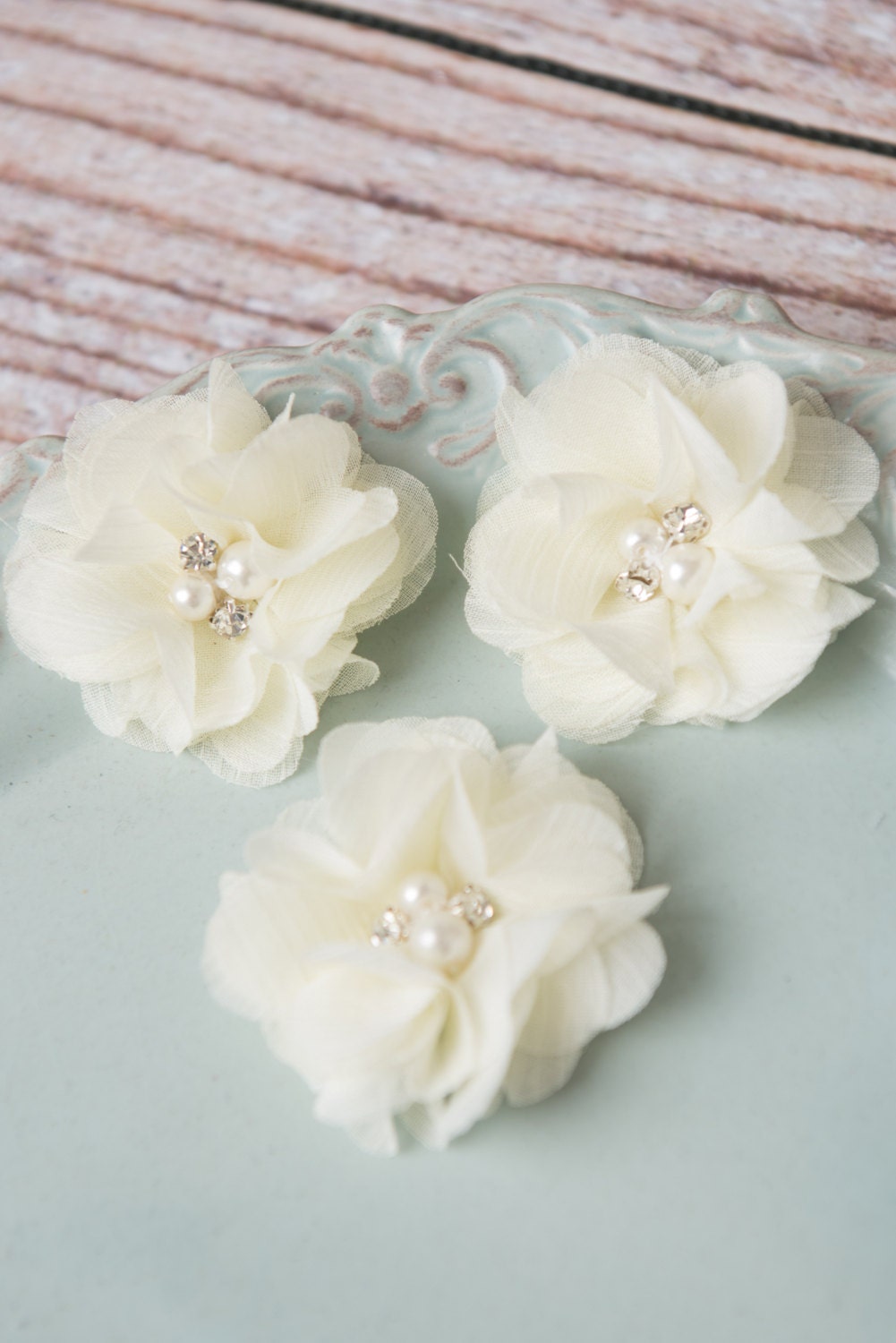 ivory mini chiffon flower, cream flower supplies, petite flower craft…