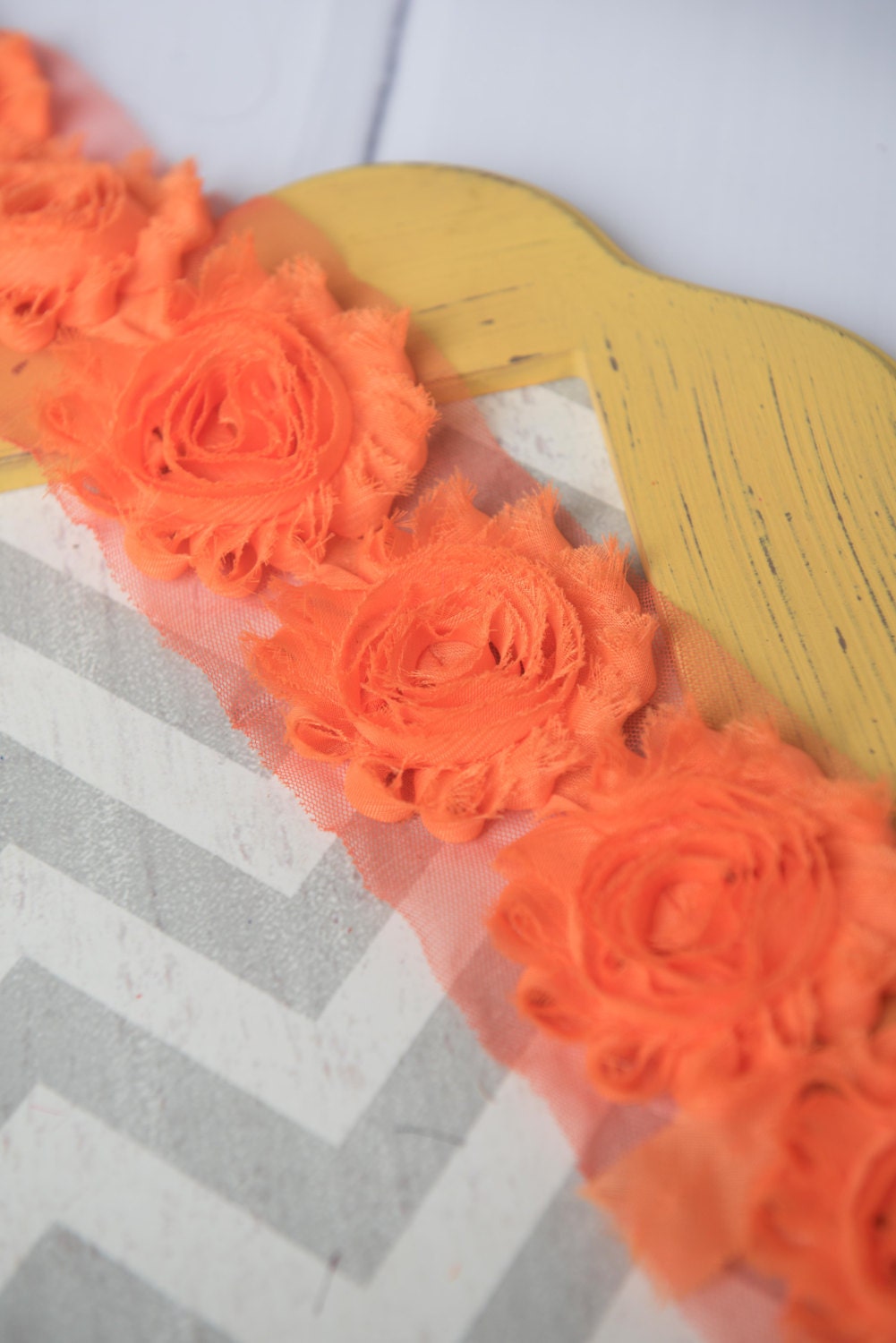 Orange shabby flower trim by the yard shabby rose trim Etsy