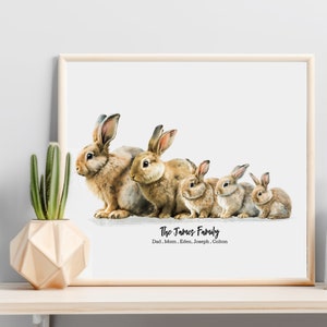 Impressão digital personalizada de família de coelho, retrato de família personalizado, presente de coelho, presente para amantes de coelho, retrato de família, presente para mãe, decoração de Páscoa