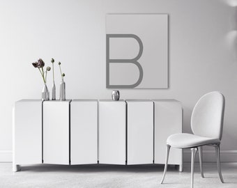 B Letter CANVAS PRINT, Ready for Hanging Font, Minimal Minimalist Simple Lettering Wall Art Poster, Pastel Geometrical Artwork Home Decor