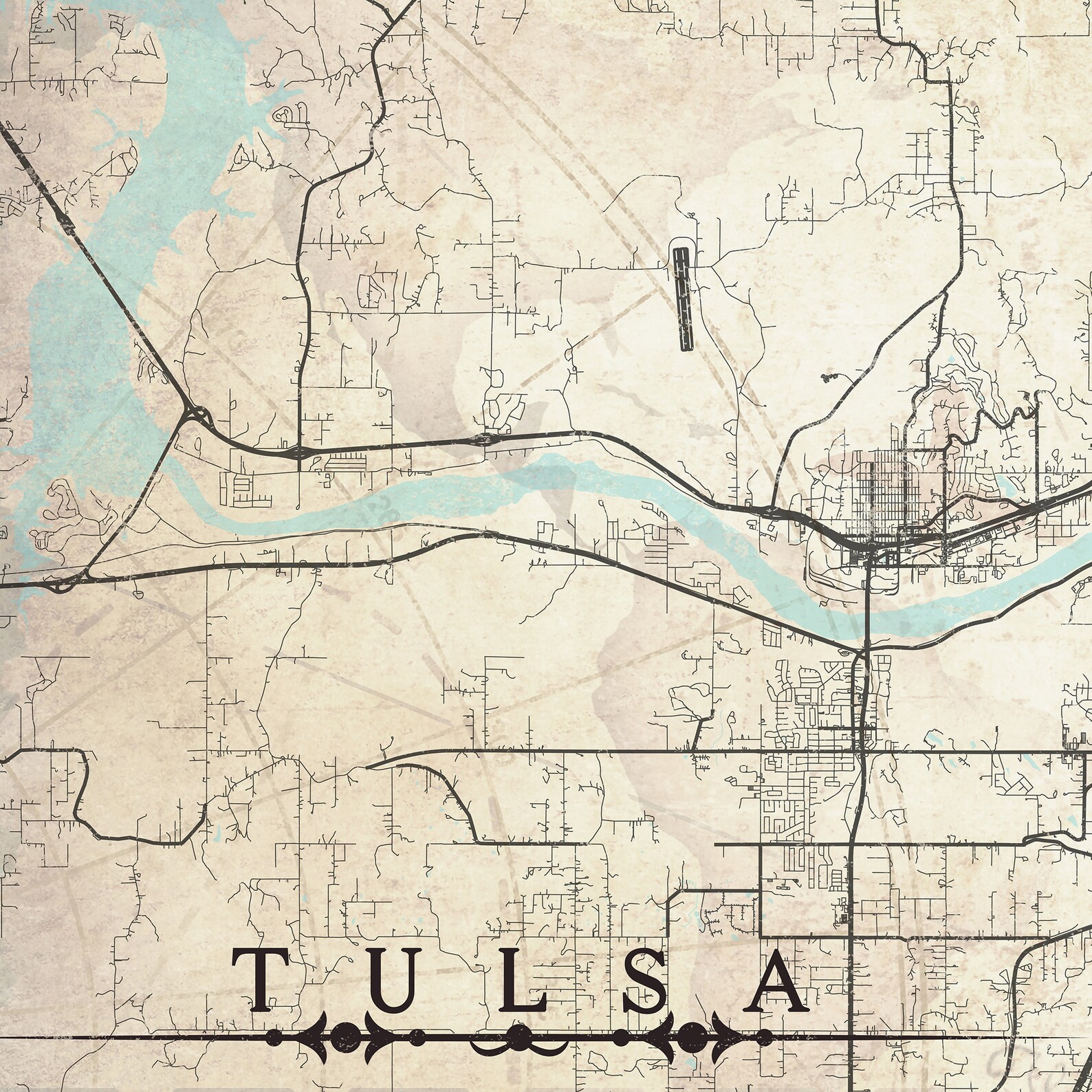 TULSA OK Canvas Print Ready to Hang Oklahoma City Map Poster Etsy