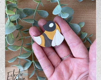 Hand-Painted Bee/Wasp Brooch/Fridge Magnet - Laser Cut Birch Wood - Scarf Pin Gift/Office Organisation - Cute, Contemporary & Stylised