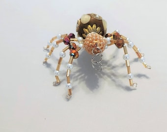 Christmas spider Halloween spider, brown pearl head spider, beaded spider, spider ornament, suncatcher, holiday décor,
