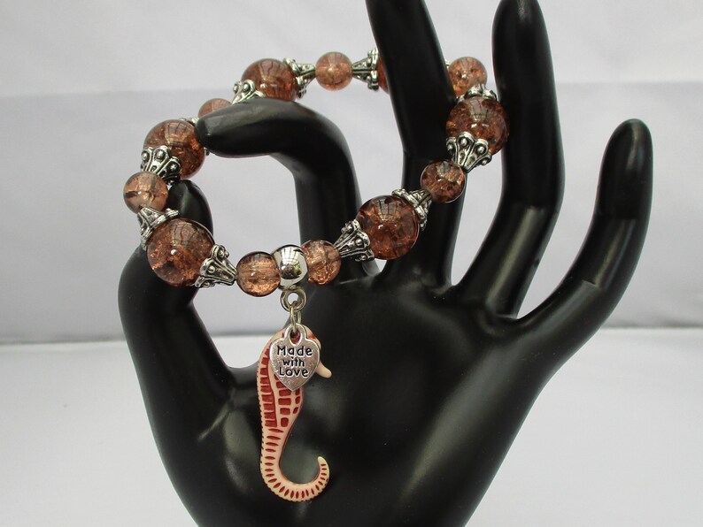 BROWN /& METAL bead bracelet earring set seahorse