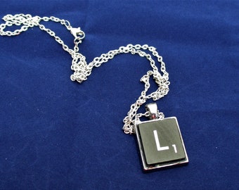 SCRABBLE INITIAL L , necklace with chain, game piece necklace, novelty jewelry, gift for her, gift for him, initial necklace