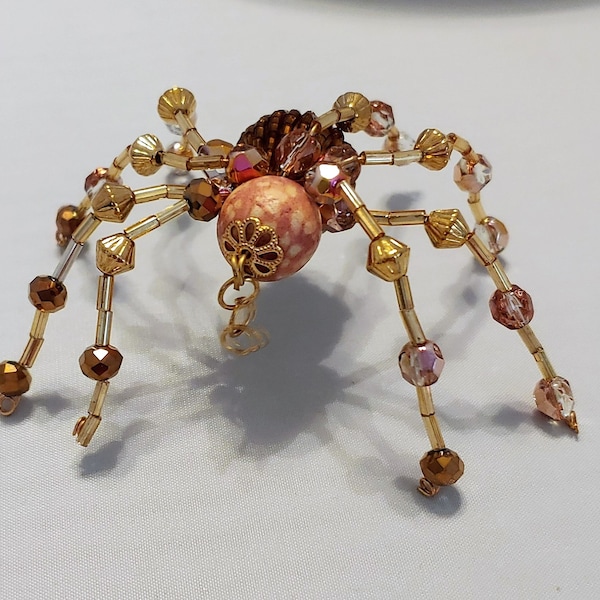 Christmas spider, Halloween spider, amber gold crystal, spider, beaded spider, spider ornament, suncatcher, holiday décor, bauble