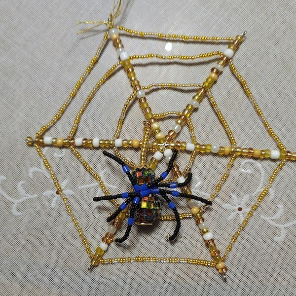 gold Christmas Spider ornament, spider and web, Halloween ornament, suncatcher, window décor, holiday décor