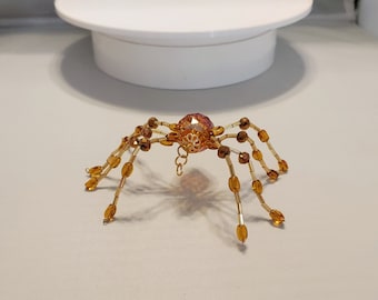 Christmas spider, Halloween spider,  light brown crystal, spider, beaded spider, spider ornament, suncatcher, holiday décor, bauble