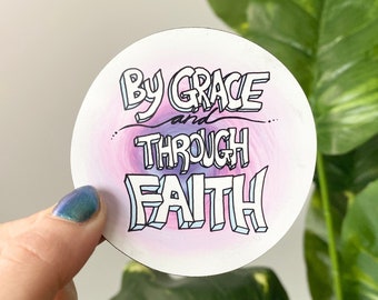 By Grace & Through Faith Magnet - Cute Whiteboard Magnets, Fridge Magnets, Refrigerator Magnets, Funny Magnets, Magnet Gifts for Students