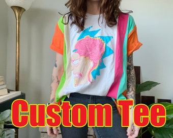 Custom Reconstructed T Shirt - Bright Colorful Tshirt Rework - Size Medium Unisex Reconstructed 1 of 1 Graphic Tee