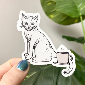 Cats and Coffee Sticker, Waterproof Vinyl Cat Sticker, Cute Cat Sticker, Waterproof Stickers, Pet Sticker, Gifts for Cat People