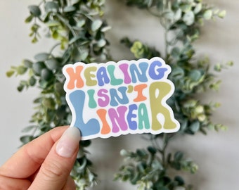 Healing isn't Linear Sticker, Cute Positivity Laptop Stickers, Waterproof Vinyl Stickers, Happiness Quote Stickers, Trendy Retro Stickers