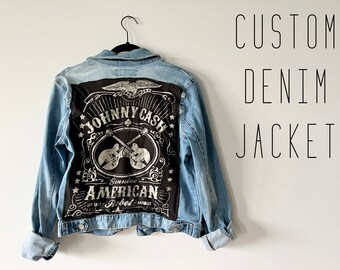 Custom Denim Jacket - Personalizable Custom Denim Jean Jacket - Reconstructed Denim Jacket, Jean Jacket with Back Design Personalized